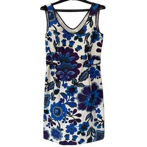 Bordon Blue Sleeveless Floral Sheath Dress Size 8r